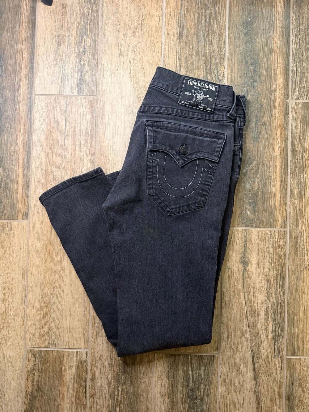 True Religion Rocco Flap Relaxed Skinny Jeans Size 32 Black Denim